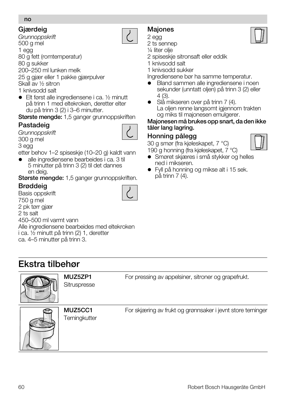 Ekstra tilbehør | Bosch MUM56S40 User Manual | Page 60 / 173