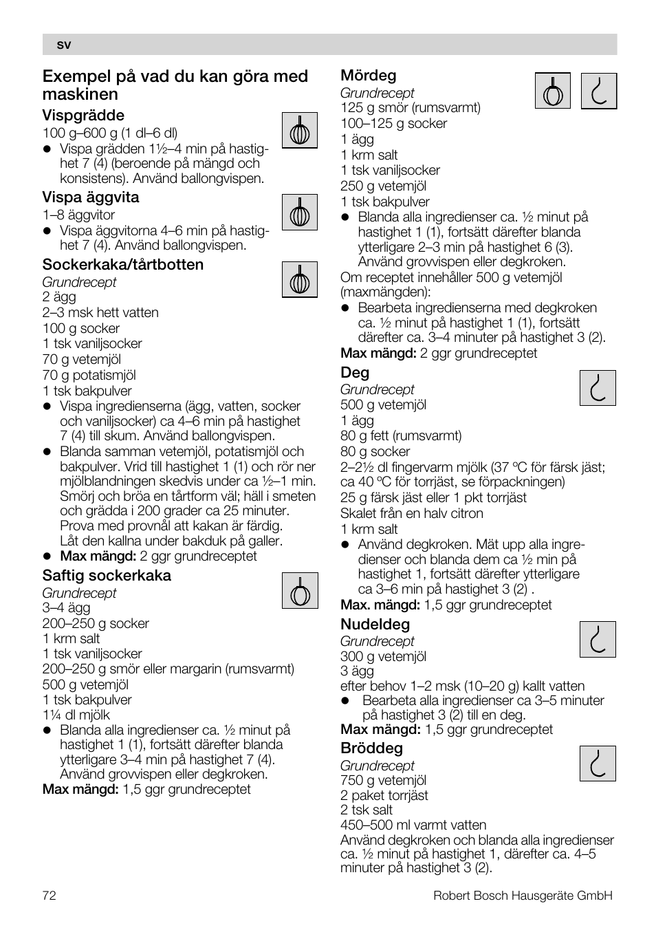 Exempel på vad du kan göra med maskinen | Bosch MUM56S40 User Manual | Page 72 / 173