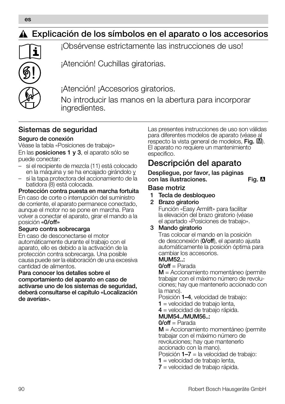 Descripción del aparato | Bosch MUM56S40 User Manual | Page 90 / 173
