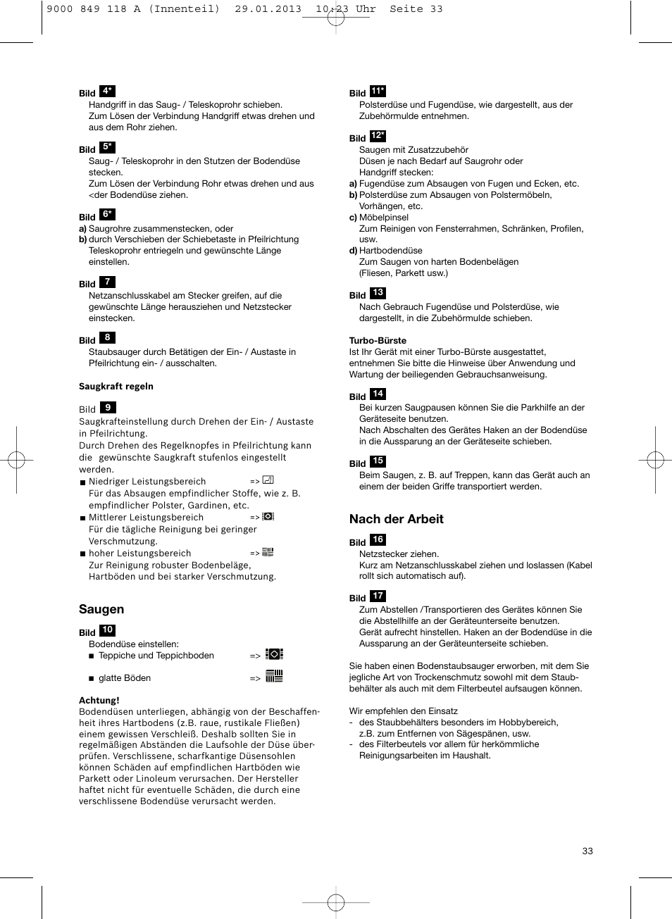 Saugen, Nach der arbeit | Bosch Logo Series User Manual | Page 34 / 135