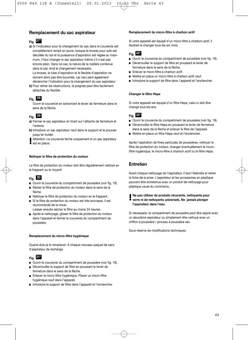 Remplacement du sac aspirateur, Entretien | Bosch Logo Series User Manual | Page 44 / 135