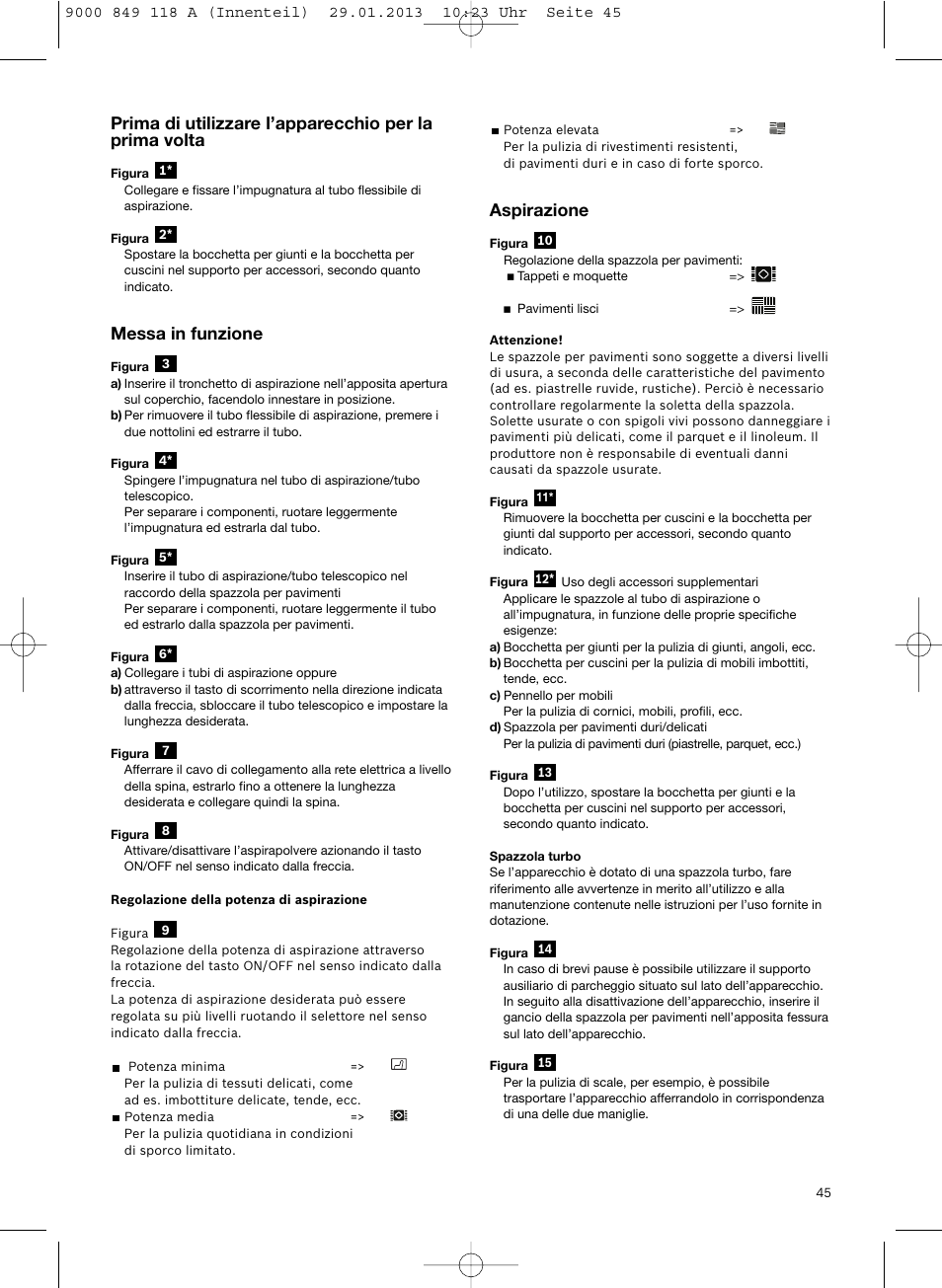 Messa in funzione, Aspirazione | Bosch Logo Series User Manual | Page 46 / 135