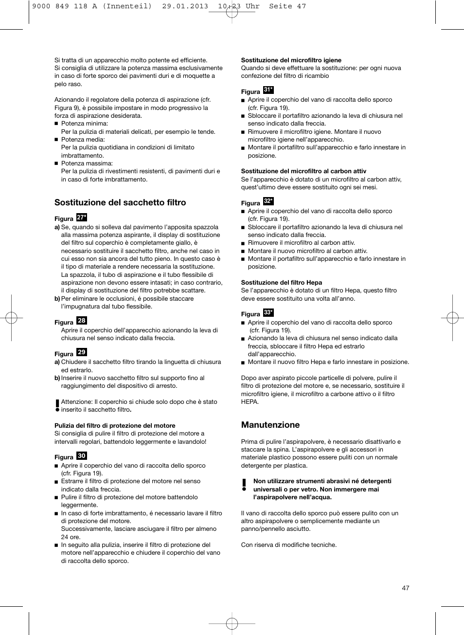 Sostituzione del sacchetto filtro, Manutenzione | Bosch Logo Series User Manual | Page 48 / 135