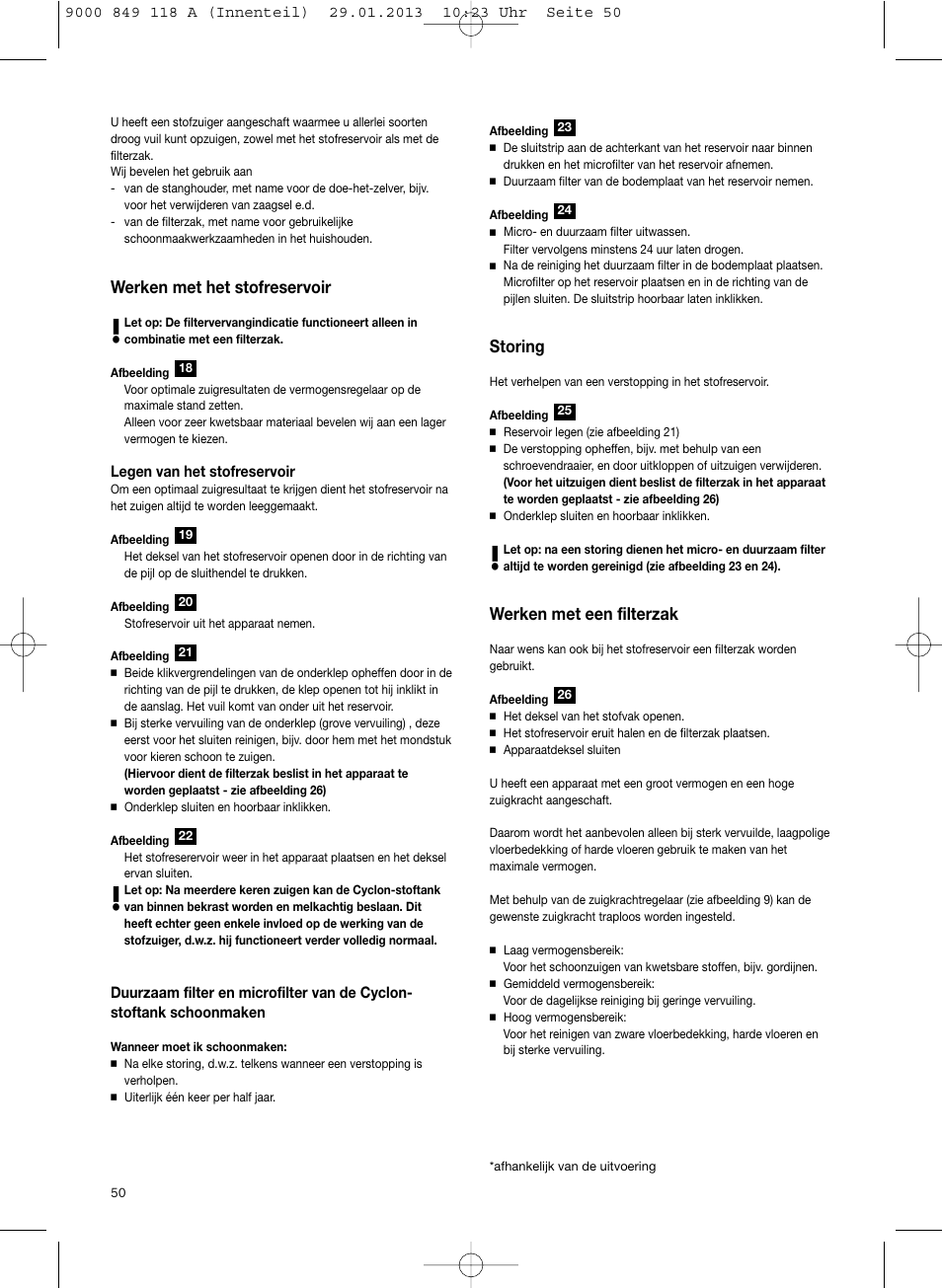 Werken met het stofreservoir, Storing, Werken met een filterzak | Bosch Logo Series User Manual | Page 51 / 135