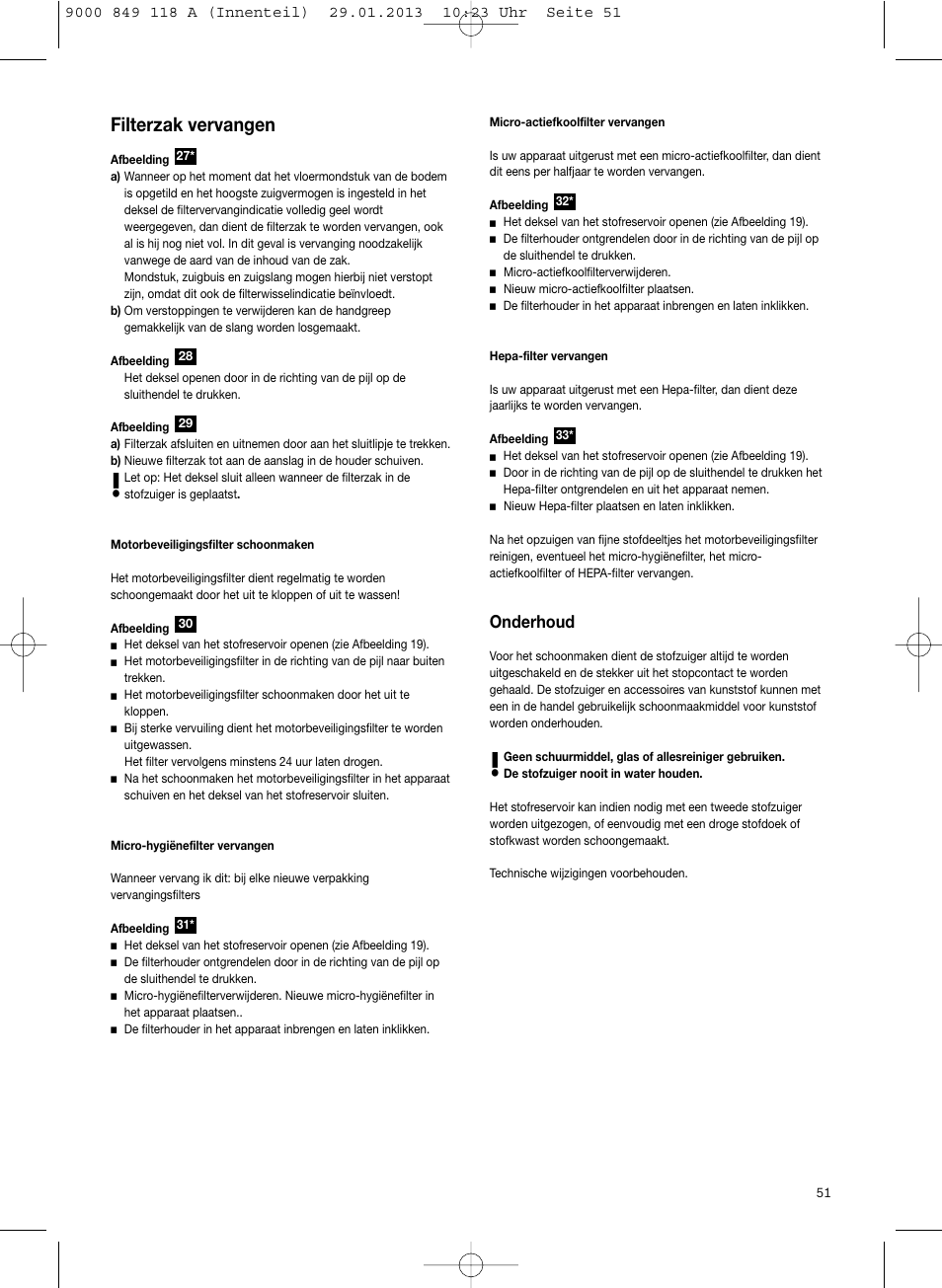 Filterzak vervangen, Onderhoud | Bosch Logo Series User Manual | Page 52 / 135