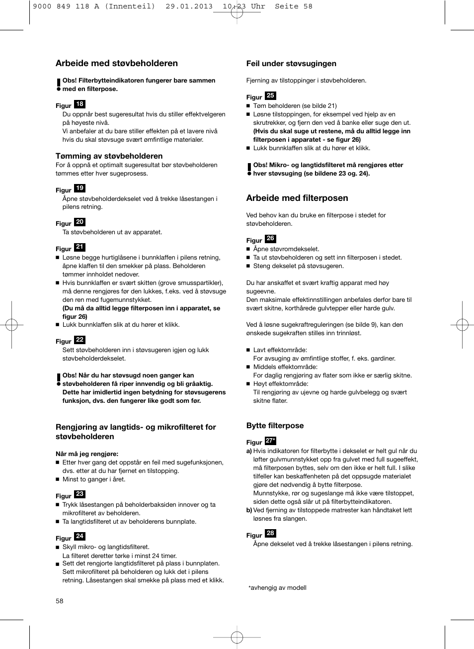 Arbeide med filterposen, Arbeide med støvbeholderen | Bosch Logo Series User Manual | Page 59 / 135