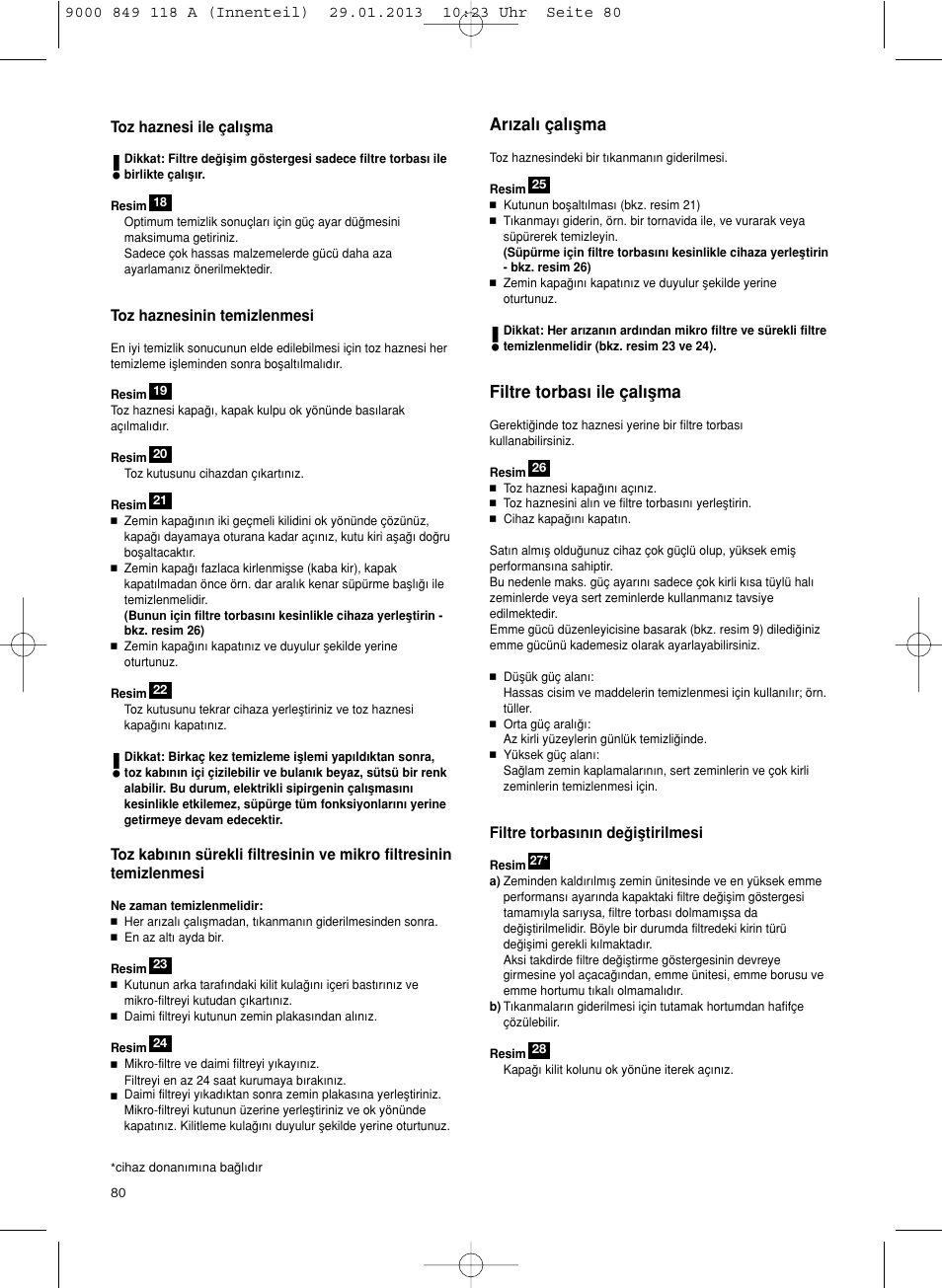 Ar∂zal∂ çal∂µma, Filtre torbas∂ ile çal∂µma | Bosch Logo Series User Manual | Page 81 / 135