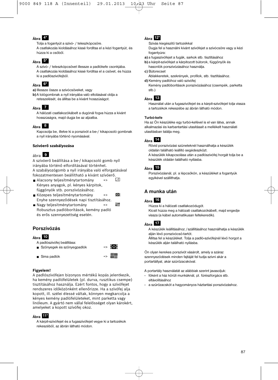 Porszívózás, A munka után | Bosch Logo Series User Manual | Page 88 / 135