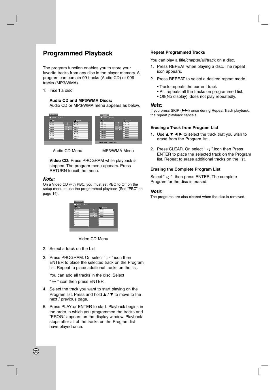 Programmed playback | LG DK487 User Manual | Page 22 / 58