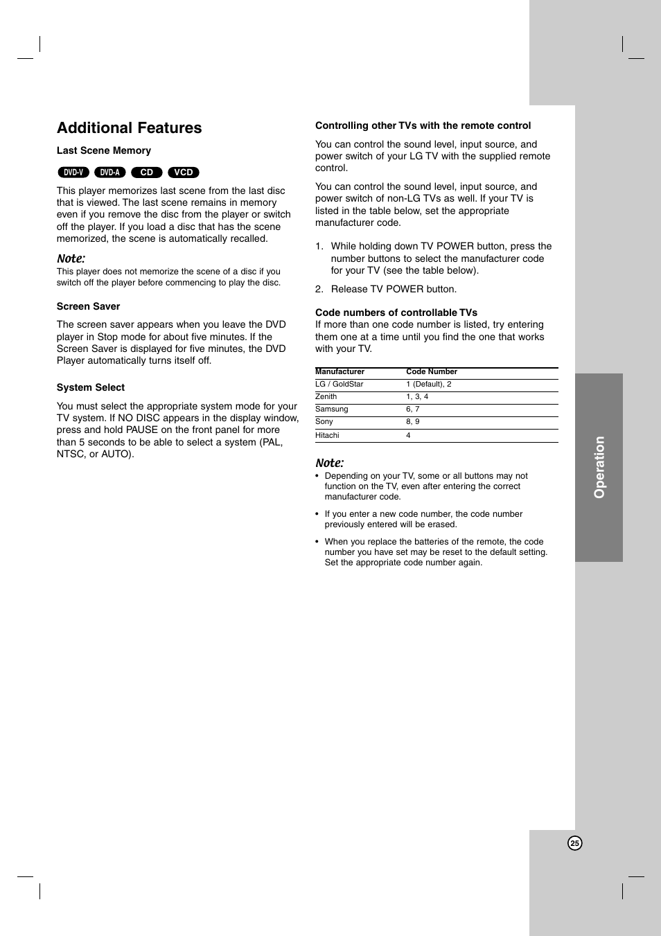 Additional features, Title, Operation | LG DK487 User Manual | Page 25 / 58