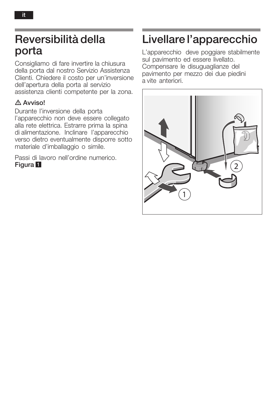Reversibilità della porta, Livellare l'apparecchio | Bosch KGN36S56RU Климатический класс SN-T Класс энергопотребления A Система NoFrost в холодильном и морозильном отделениях Premium User Manual | Page 12 / 40