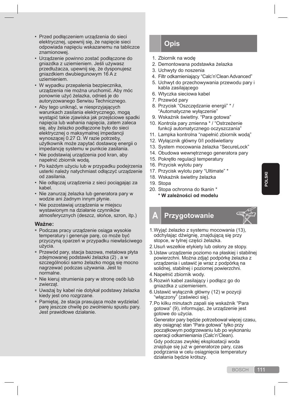 Opis, Przygotowanie | Bosch TDS4530 User Manual | Page 111 / 160