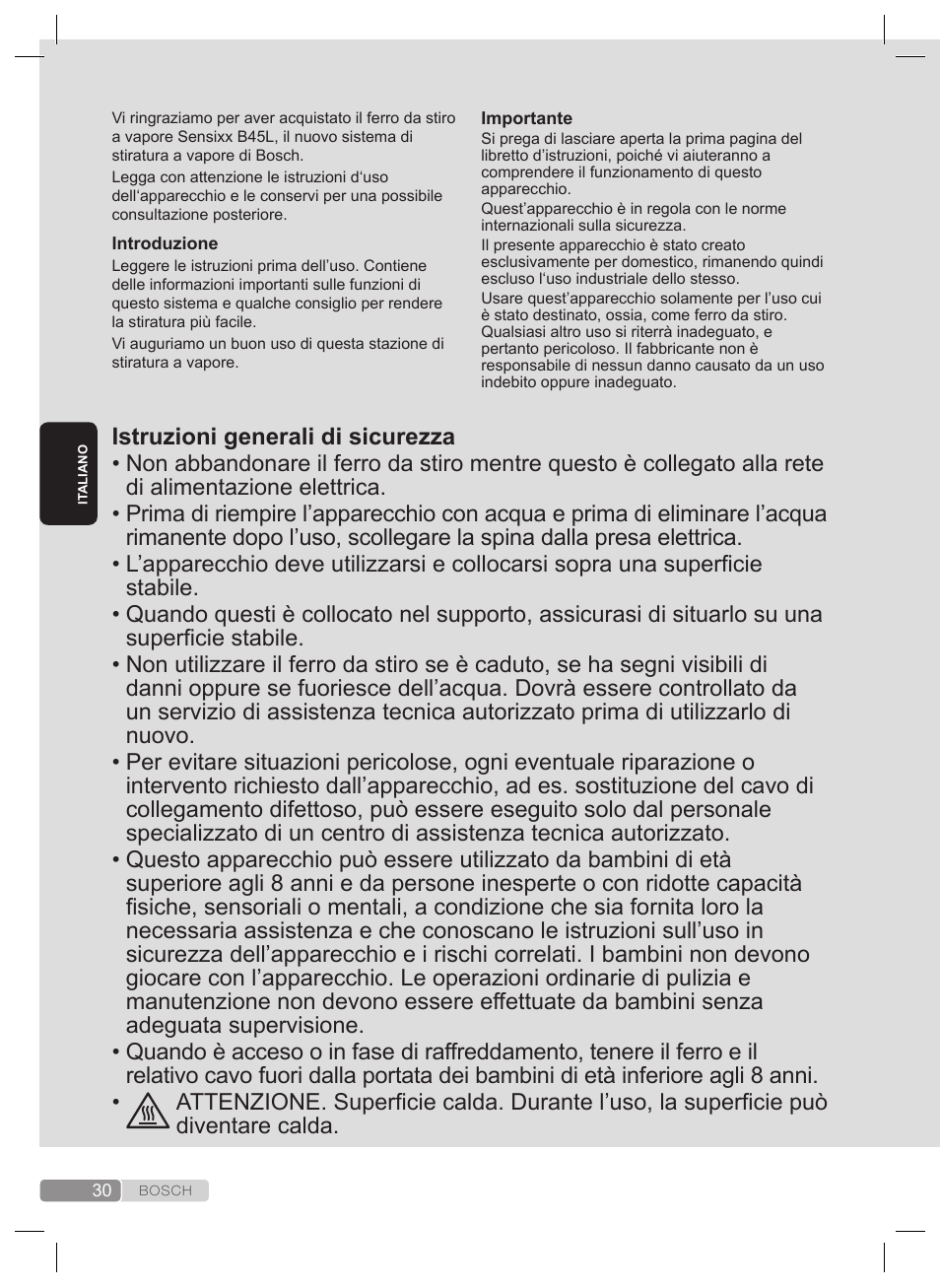 Istruzioni generali di sicurezza | Bosch TDS4530 User Manual | Page 30 / 160