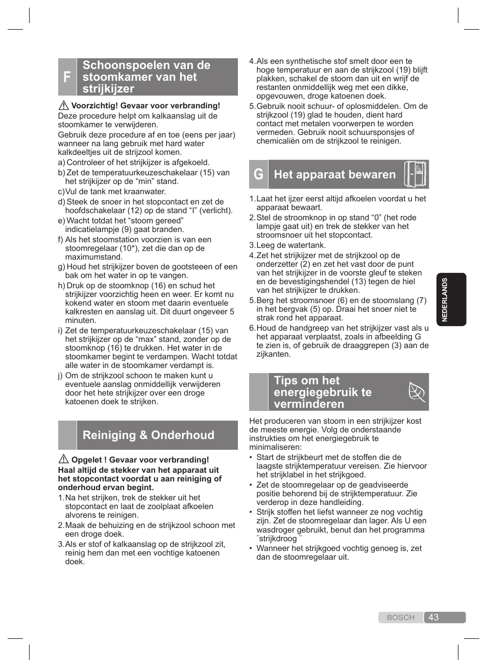 Het apparaat bewaren, Tips om het energiegebruik te verminderen, Reiniging & onderhoud | Bosch TDS4530 User Manual | Page 43 / 160