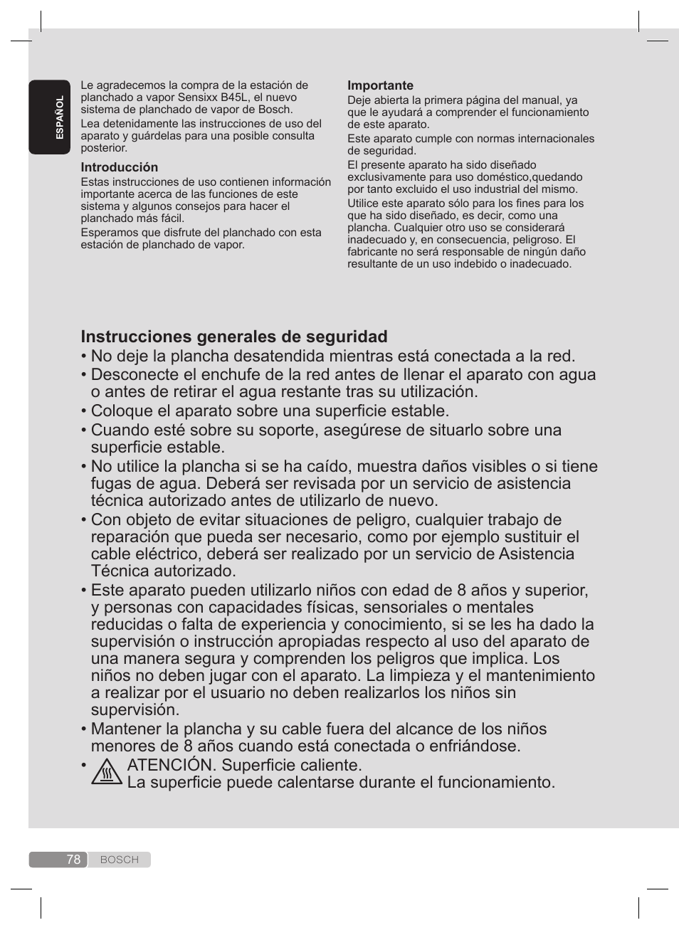 Instrucciones generales de seguridad | Bosch TDS4530 User Manual | Page 78 / 160