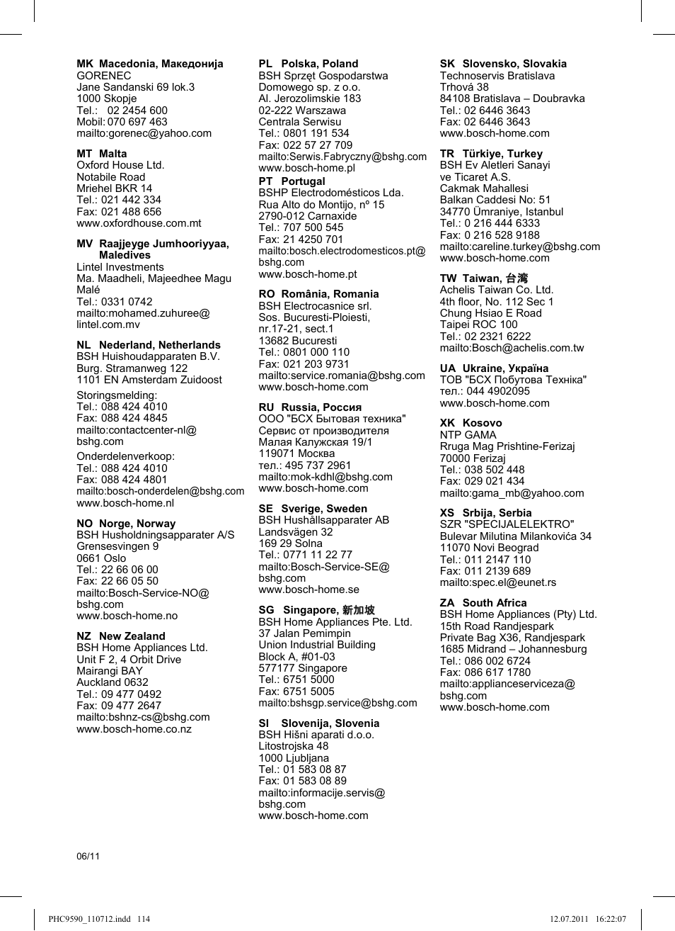Garantiebedingungen | Bosch PHC9590 User Manual | Page 118 / 120
