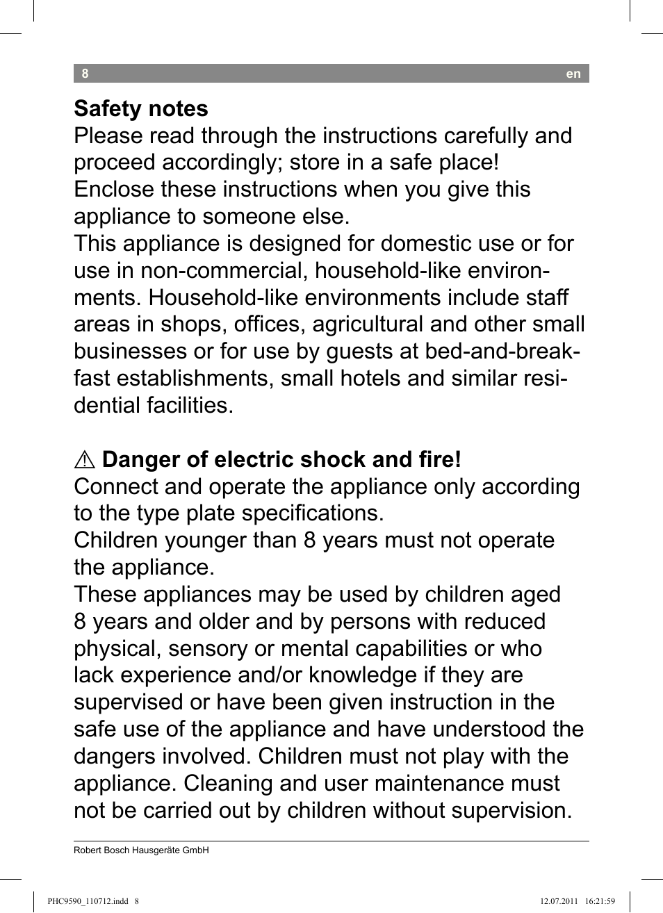 Bosch PHC9590 User Manual | Page 12 / 120