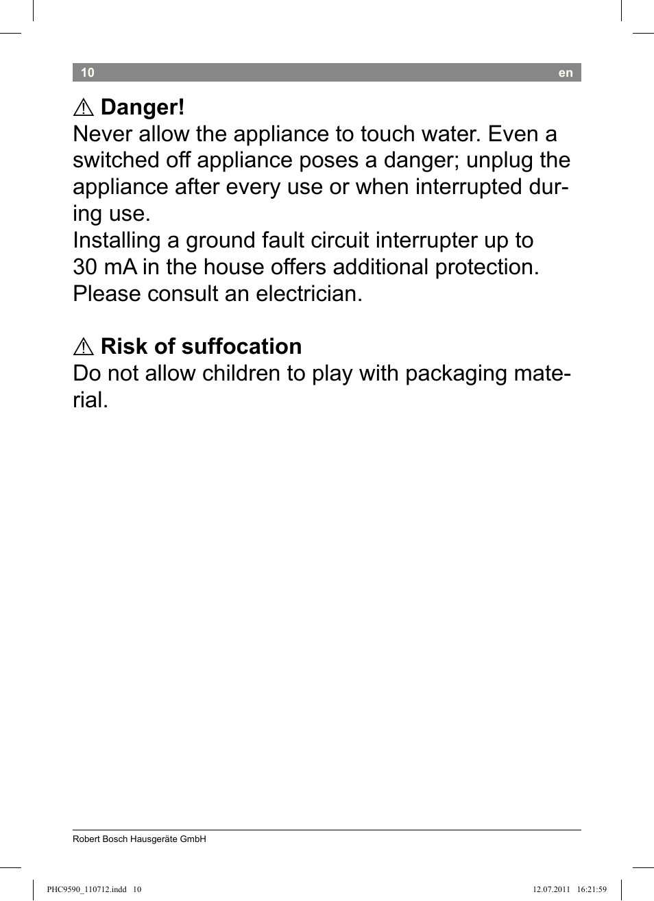 Bosch PHC9590 User Manual | Page 14 / 120