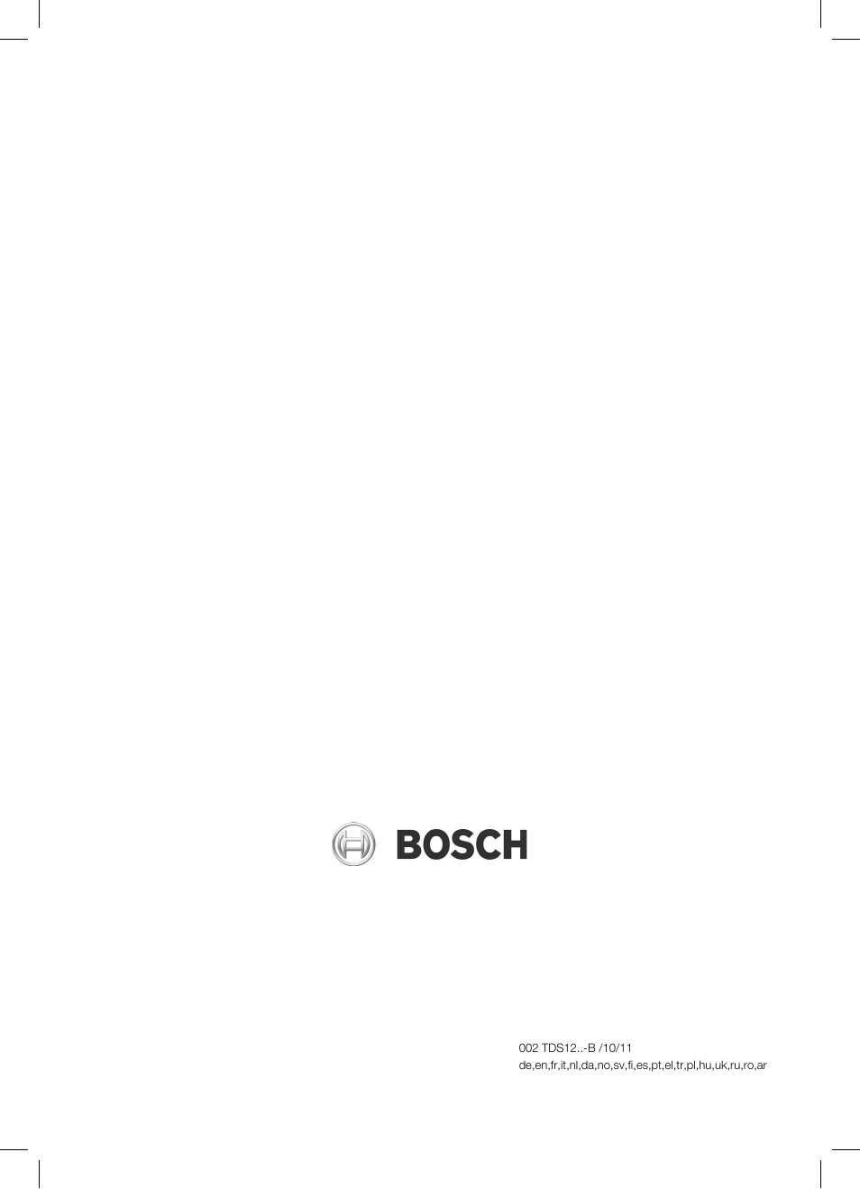 Bosch TDS1216 User Manual | Page 116 / 116