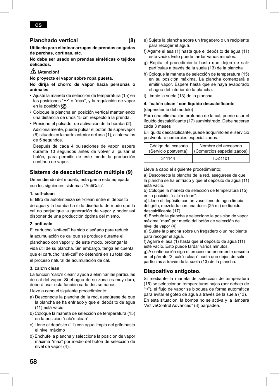 Bosch TDS1216 User Manual | Page 58 / 116