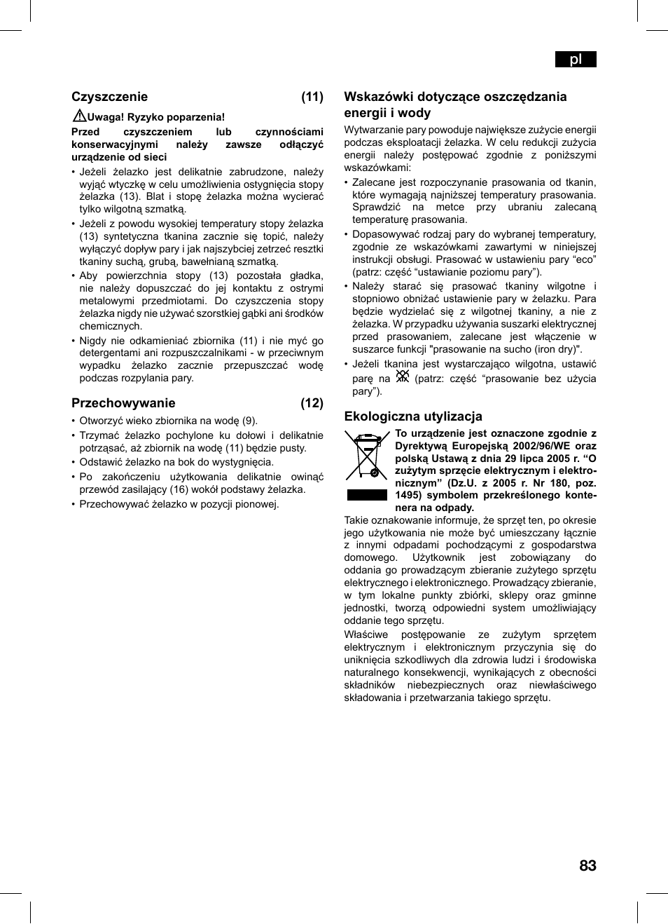 Czyszczenie (11), Przechowywanie (12), Wskazówki dotyczące oszczędzania energii i wody | Ekologiczna utylizacja | Bosch TDS1216 User Manual | Page 83 / 116