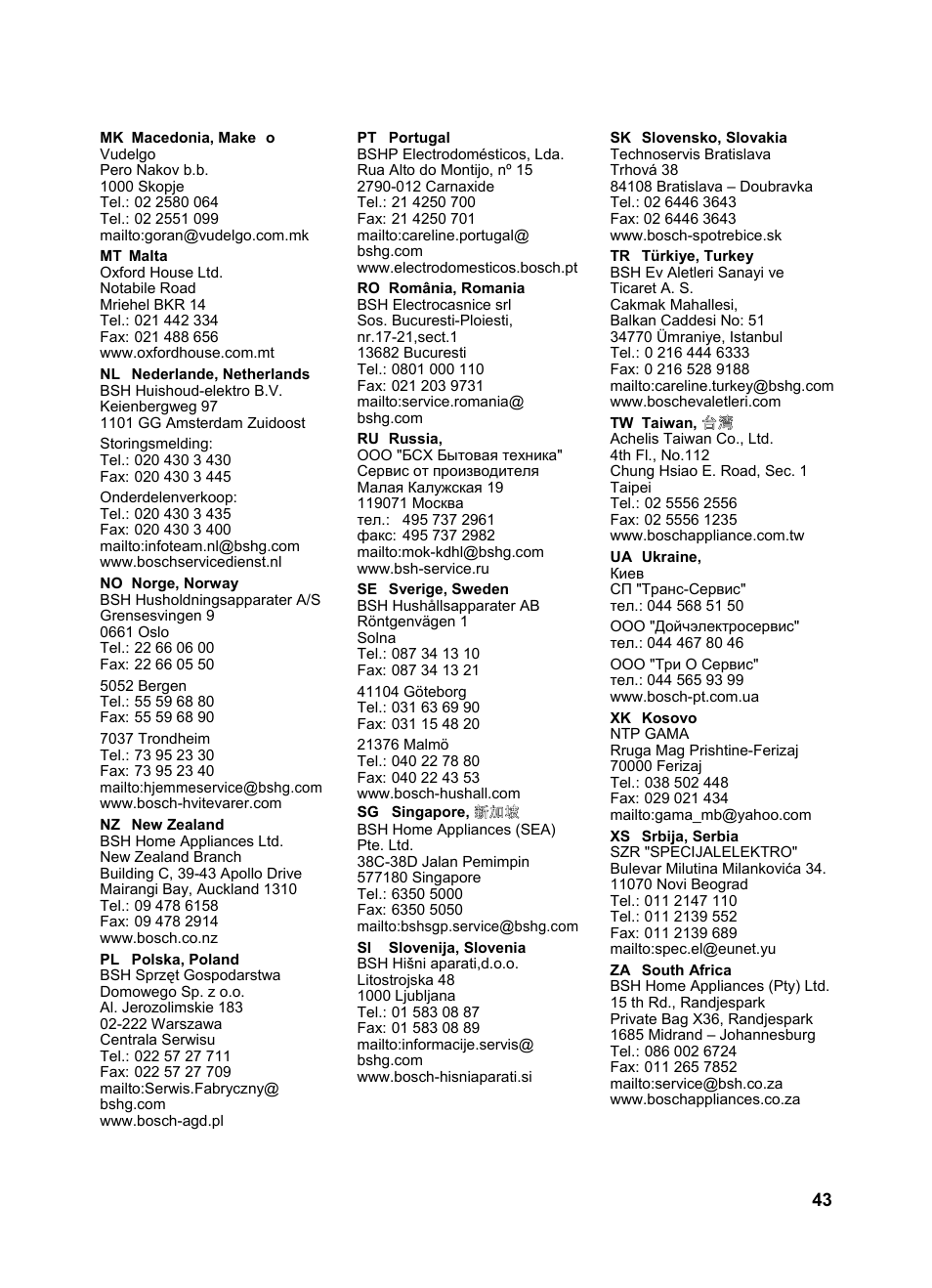 Bosch PHA2302 User Manual | Page 45 / 46
