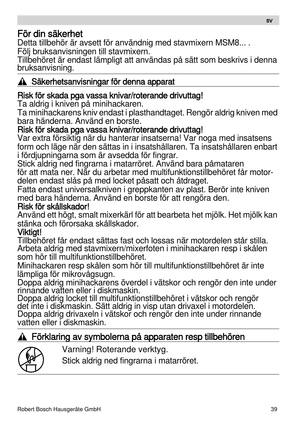 Bosch MSM88190 User Manual | Page 39 / 108