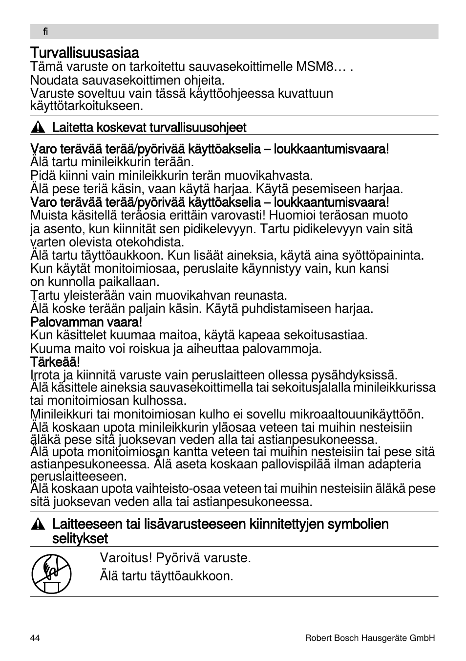 Bosch MSM88190 User Manual | Page 44 / 108