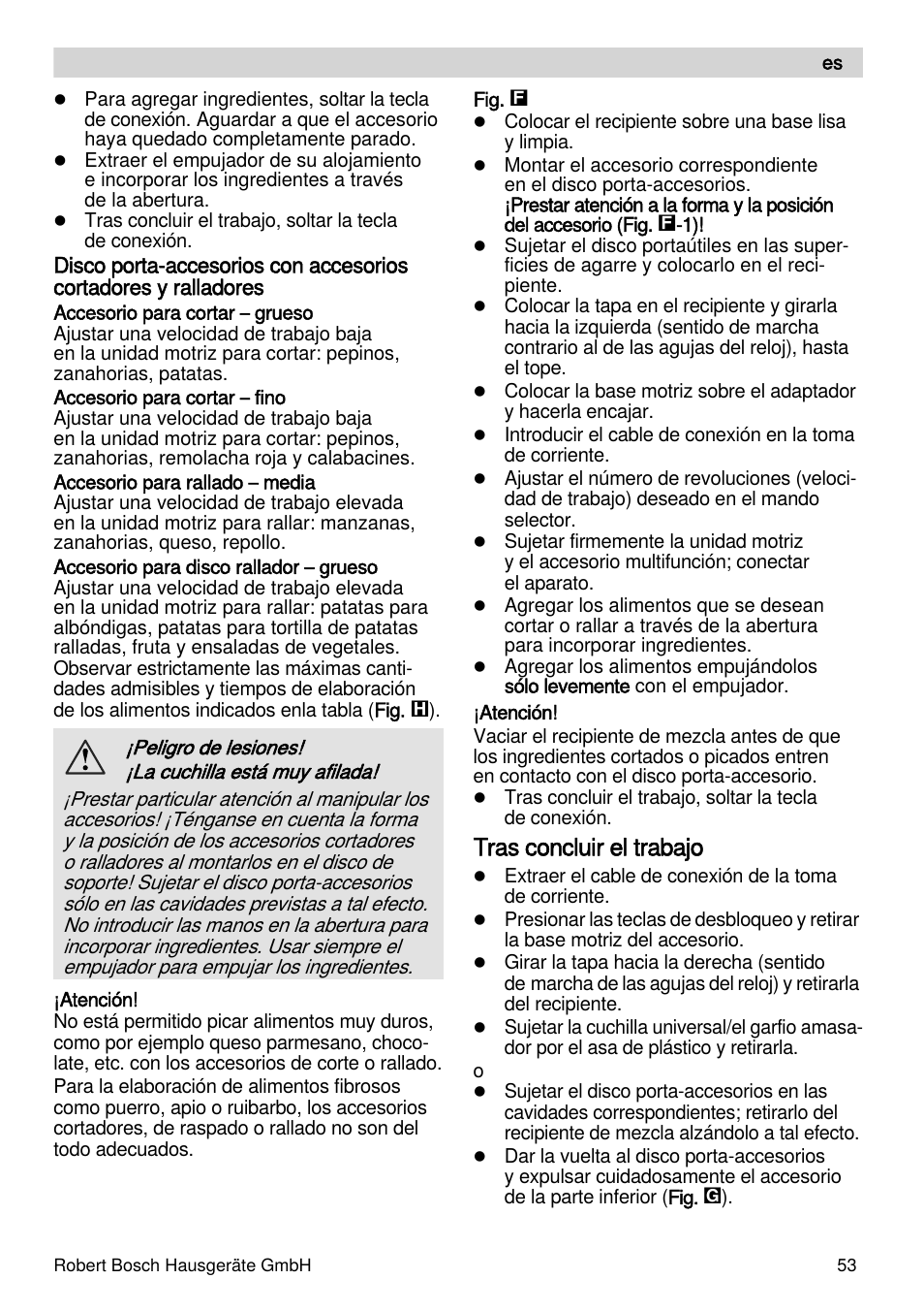 Tras concluir el trabajo | Bosch MSM88190 User Manual | Page 53 / 108