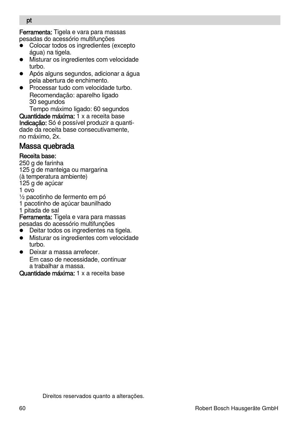 Massa quebrada | Bosch MSM88190 User Manual | Page 60 / 108