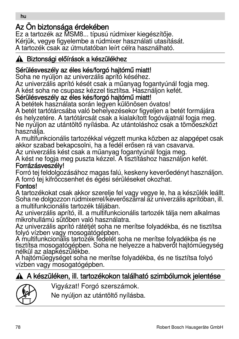 Bosch MSM88190 User Manual | Page 78 / 108
