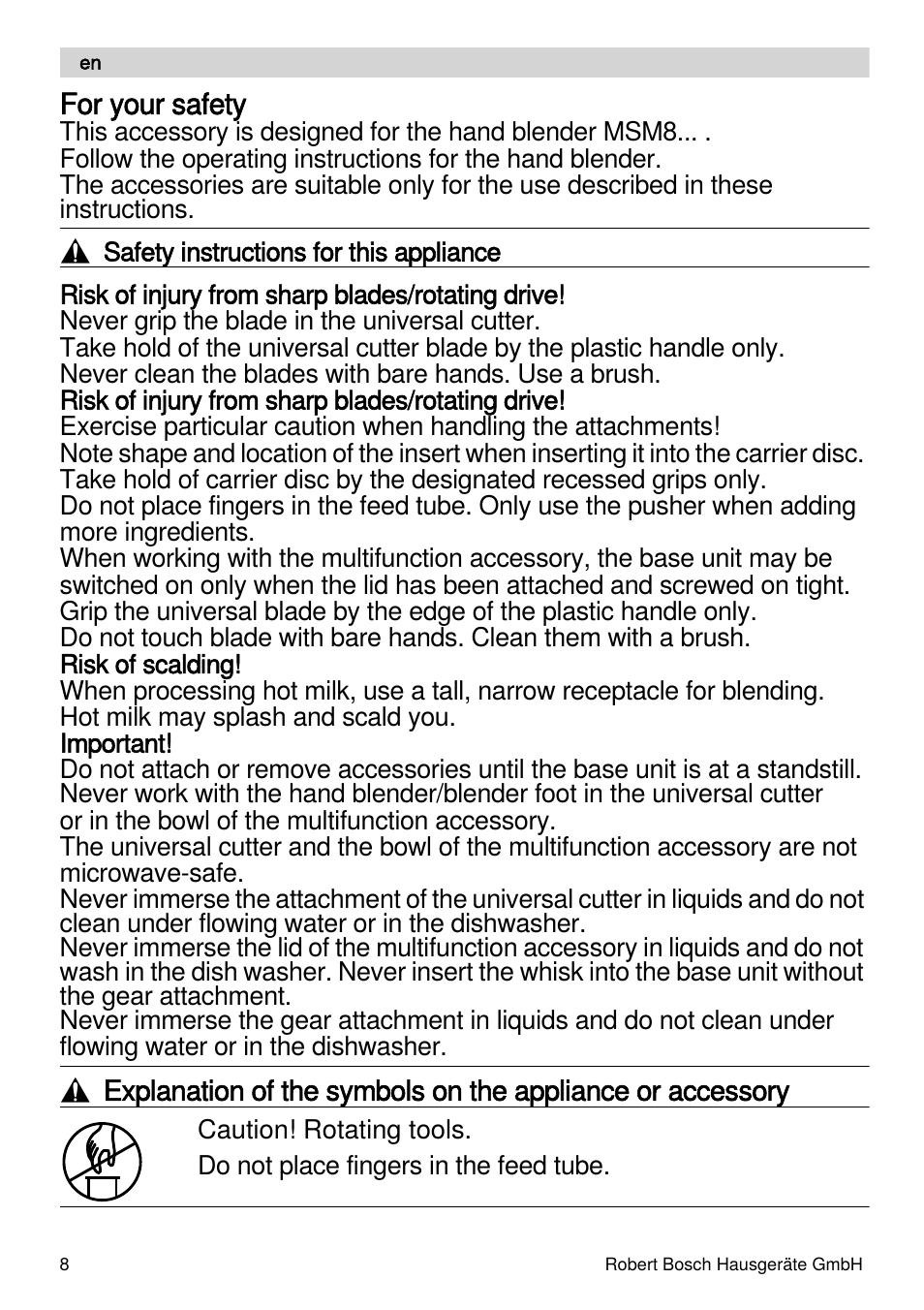 Bosch MSM88190 User Manual | Page 8 / 108