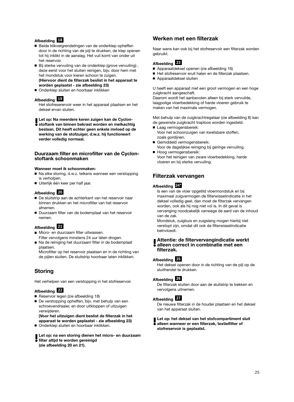 Storing, Werken met een filterzak, Filterzak vervangen | Bosch BSGL2MOV30 User Manual | Page 26 / 114