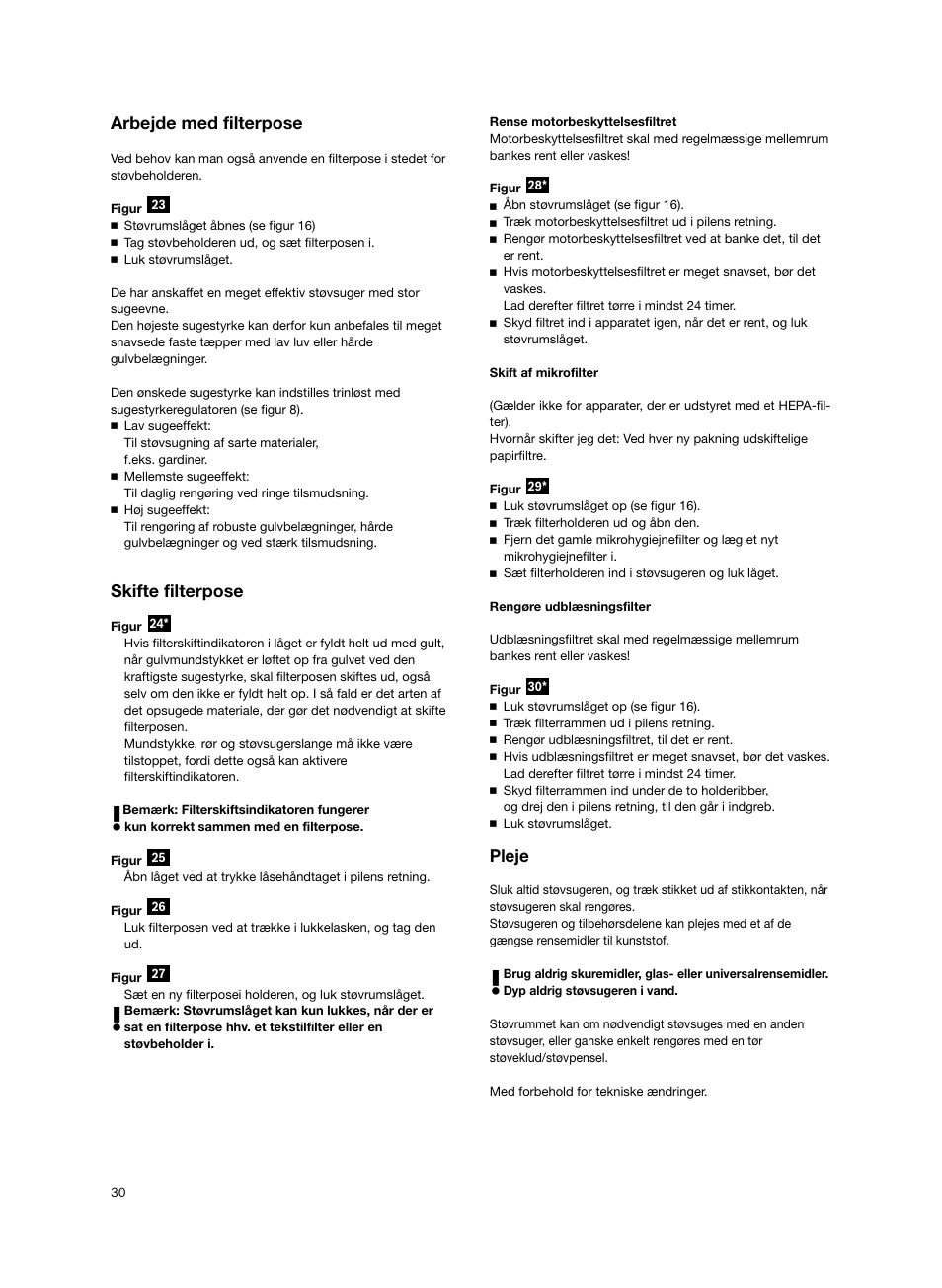 Arbejde med filterpose, Skifte filterpose, Pleje | Bosch BSGL2MOV30 User Manual | Page 31 / 114