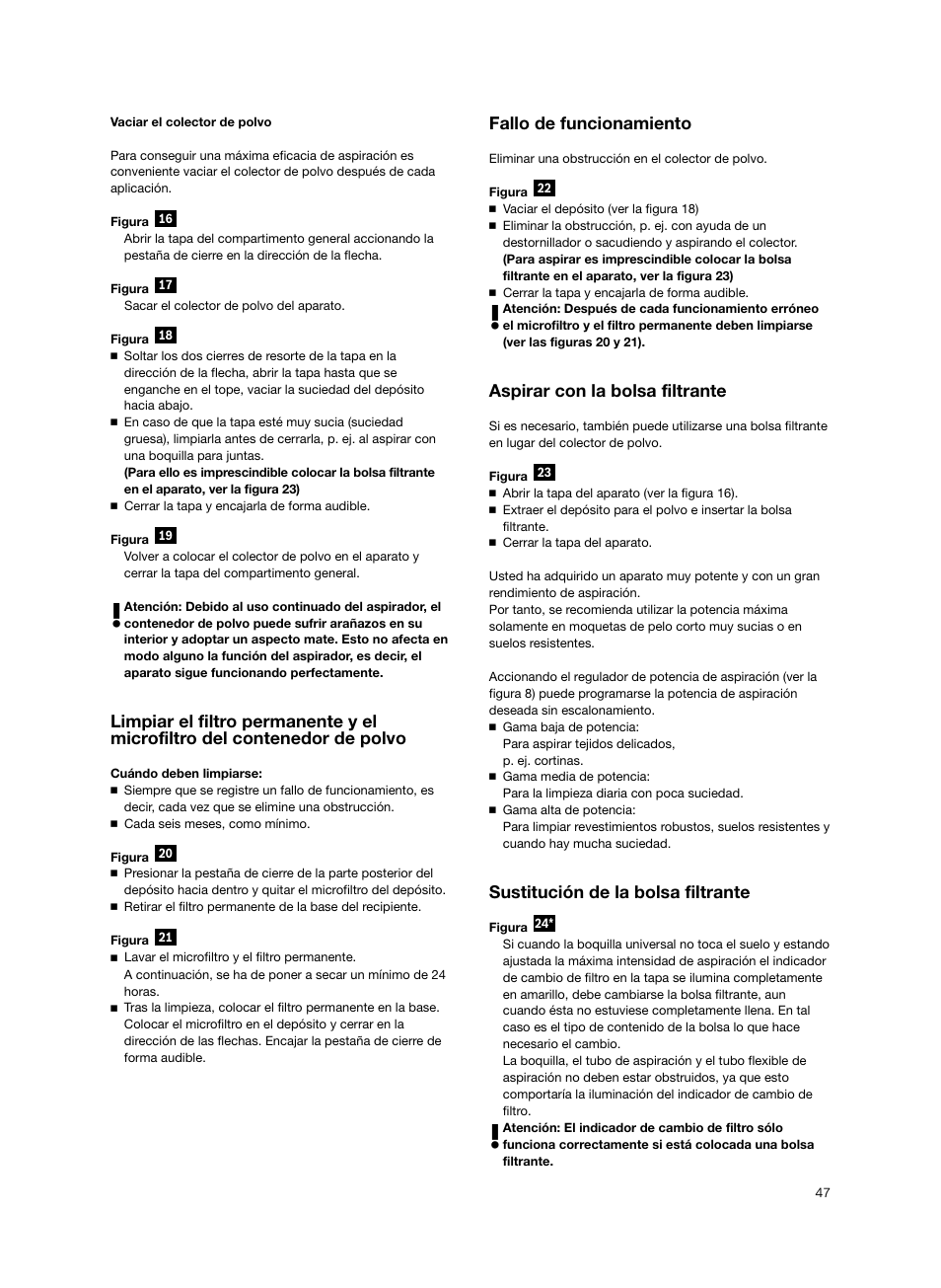 Fallo de funcionamiento, Aspirar con la bolsa filtrante, Sustitución de la bolsa filtrante | Bosch BSGL2MOV30 User Manual | Page 48 / 114