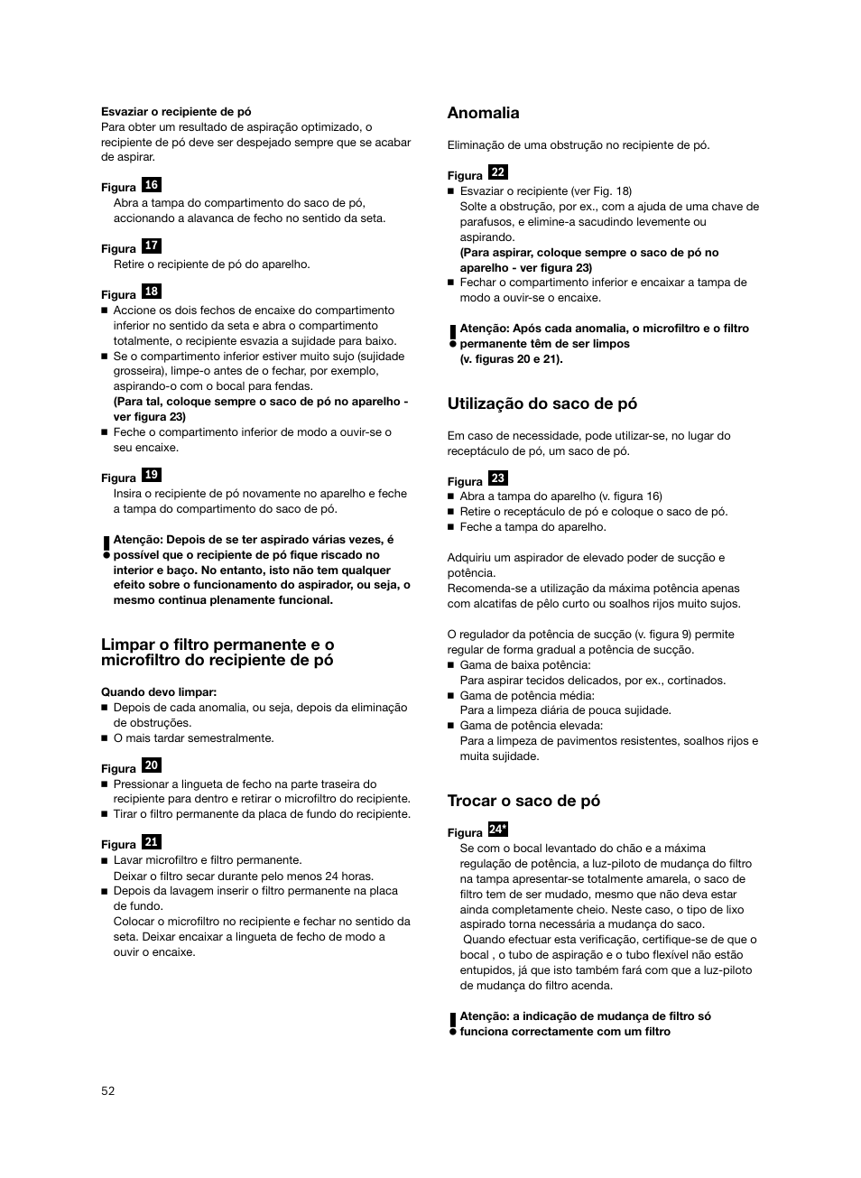 Anomalia, Utilização do saco de pó, Trocar o saco de pó | Bosch BSGL2MOV30 User Manual | Page 53 / 114