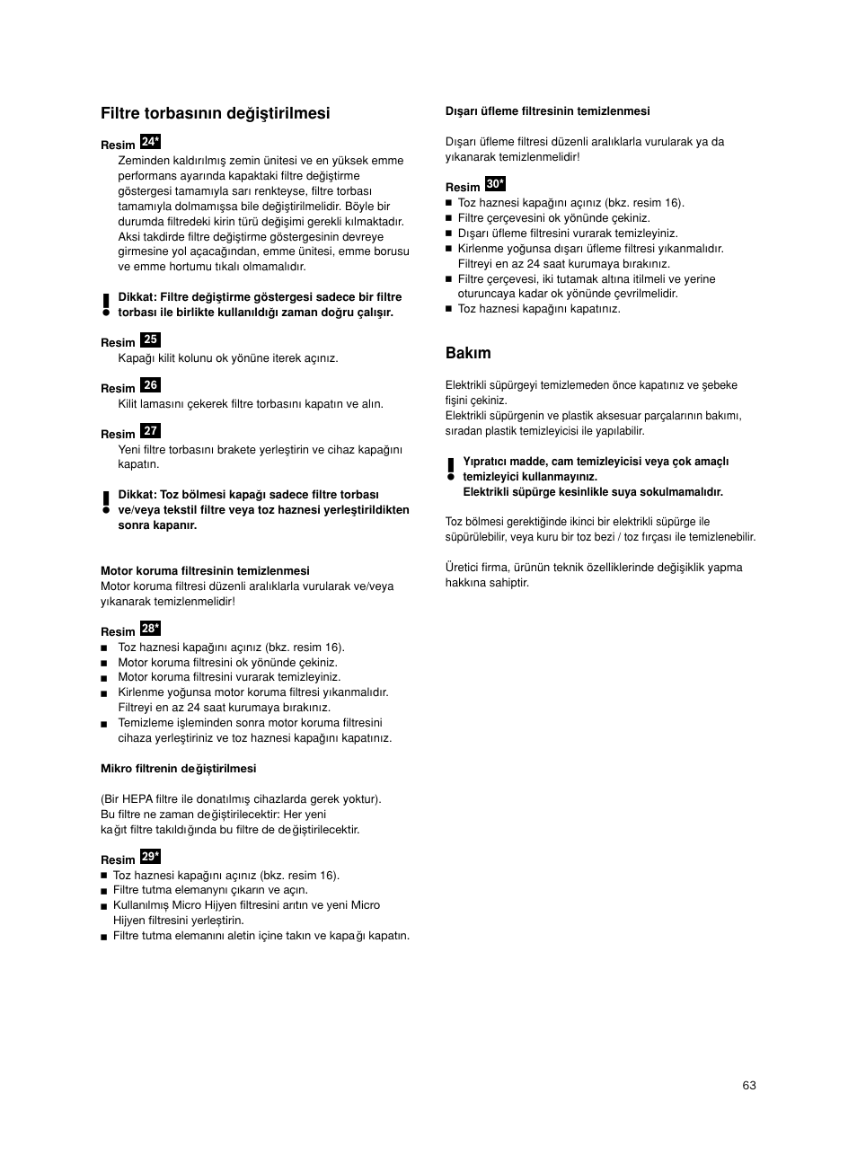 Filtre torbas∂n∂n deπiµtirilmesi, Bak∂m | Bosch BSGL2MOV30 User Manual | Page 64 / 114