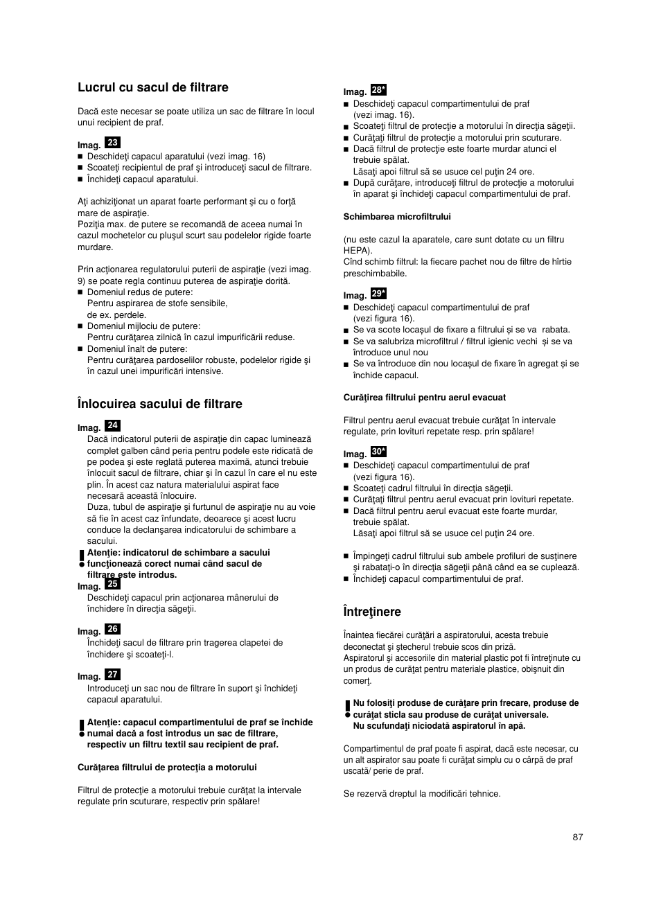 Lucrul cu sacul de filtrare, Înlocuirea sacului de filtrare, Întreøinere | Bosch BSGL2MOV30 User Manual | Page 88 / 114