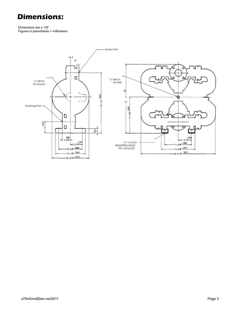 Dimensions | Blagdon Pump X75 Metallic Flap Valve User Manual | Page 5 / 19