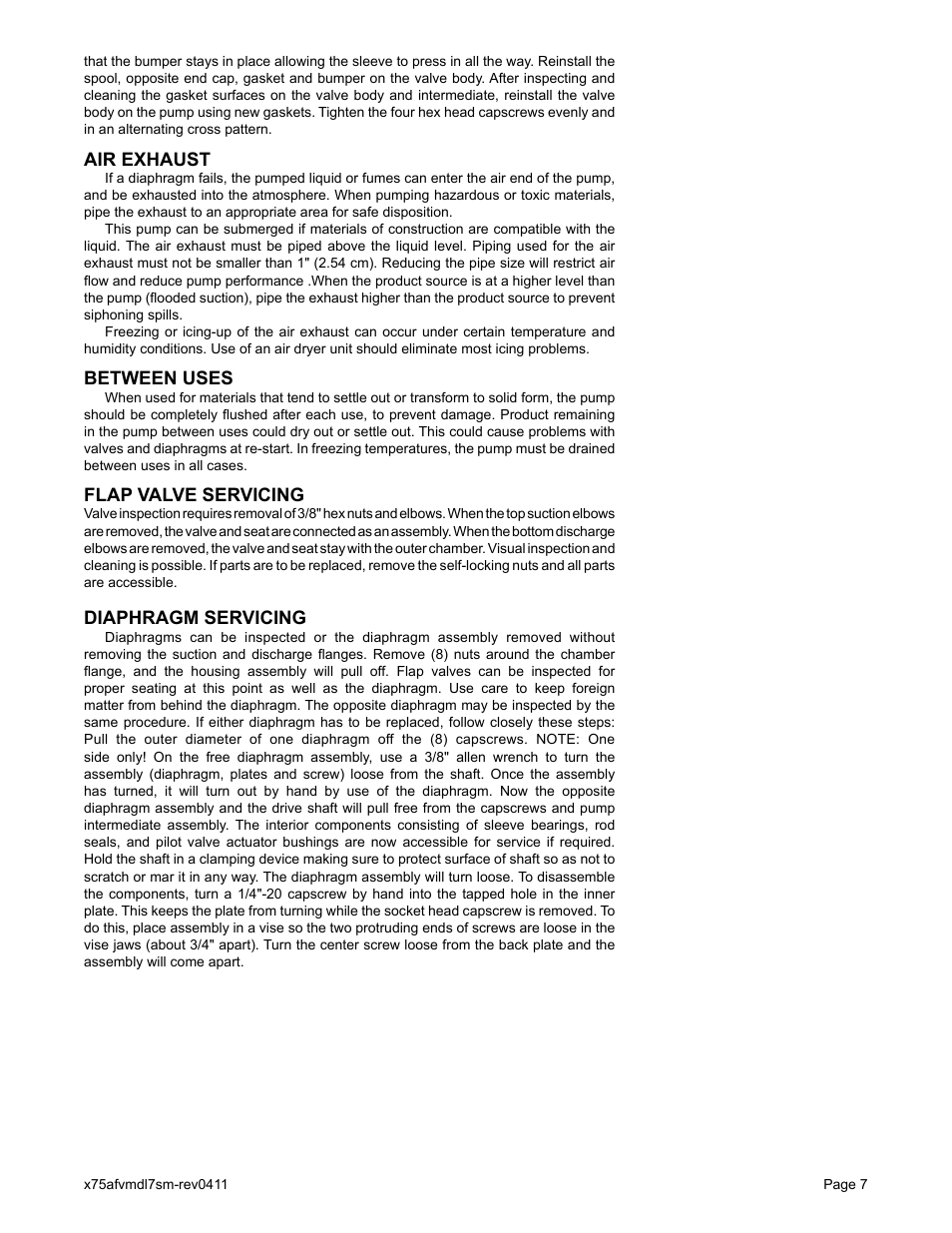 Air exhaust, Between uses, Flap valve servicing | Diaphragm servicing | Blagdon Pump X75 Aluminium User Manual | Page 9 / 19