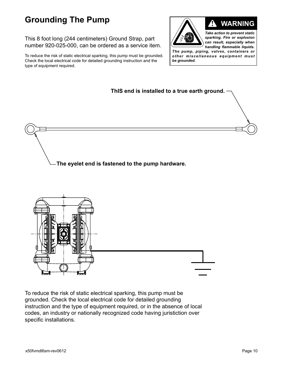 Grounding the pump, Warning | Blagdon Pump X50 Metallic Flap Valve User Manual | Page 12 / 19