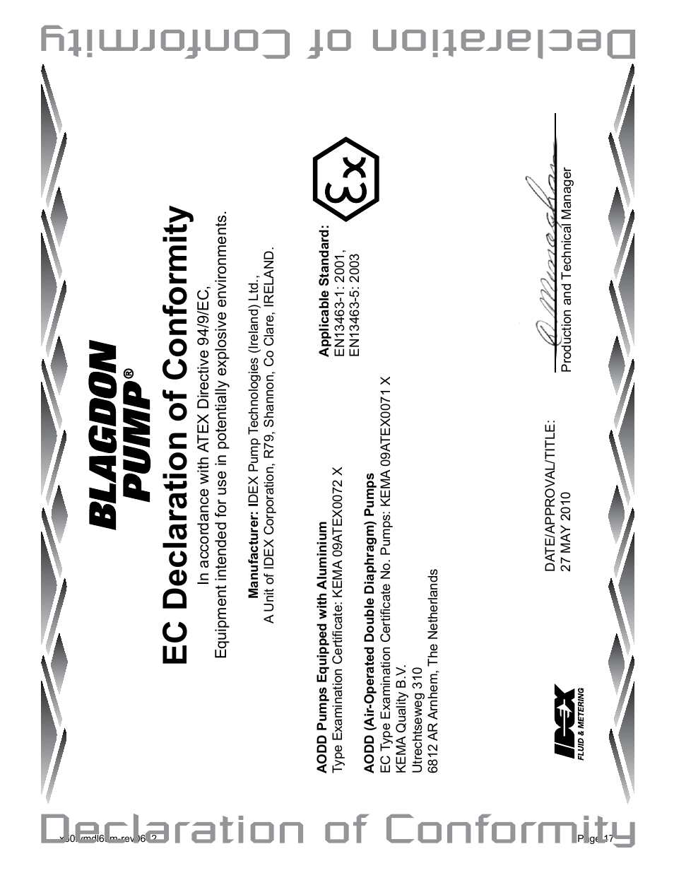 Ec declaration of conformity | Blagdon Pump X50 Metallic Flap Valve User Manual | Page 19 / 19