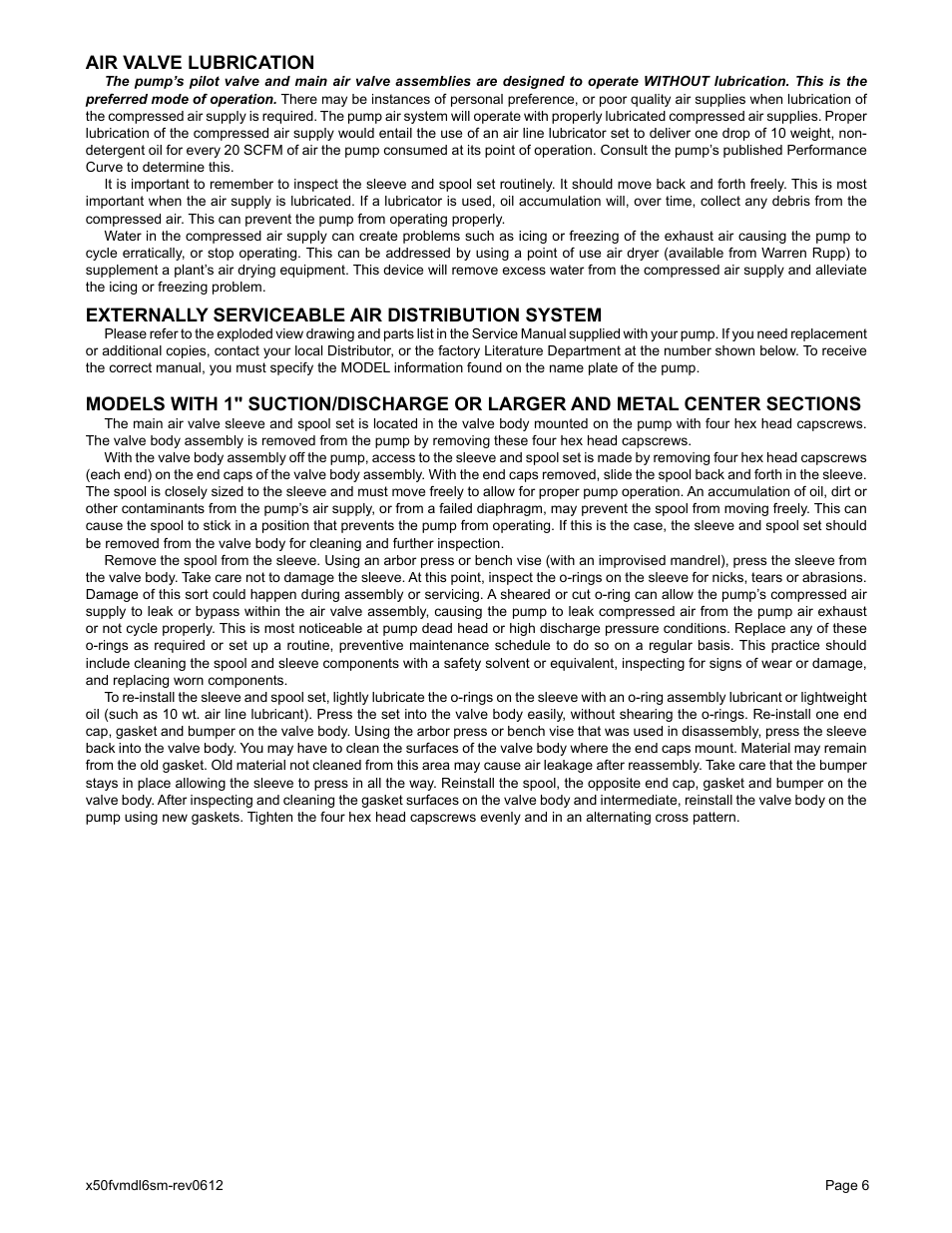 Air valve lubrication, Externally serviceable air distribution system | Blagdon Pump X50 Metallic Flap Valve User Manual | Page 8 / 19