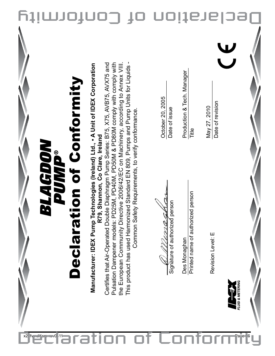 Dec lar ation of conf or mity | Blagdon Pump X25 Metallic User Manual | Page 17 / 18