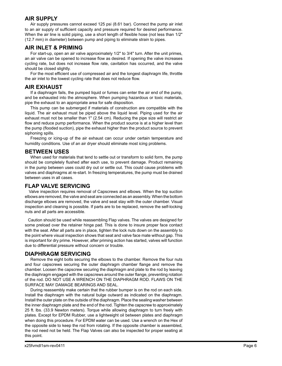 Air supply, Air inlet & priming, Air exhaust | Between uses, Flap valve servicing, Diaphragm servicing | Blagdon Pump X25 Metallic User Manual | Page 8 / 18