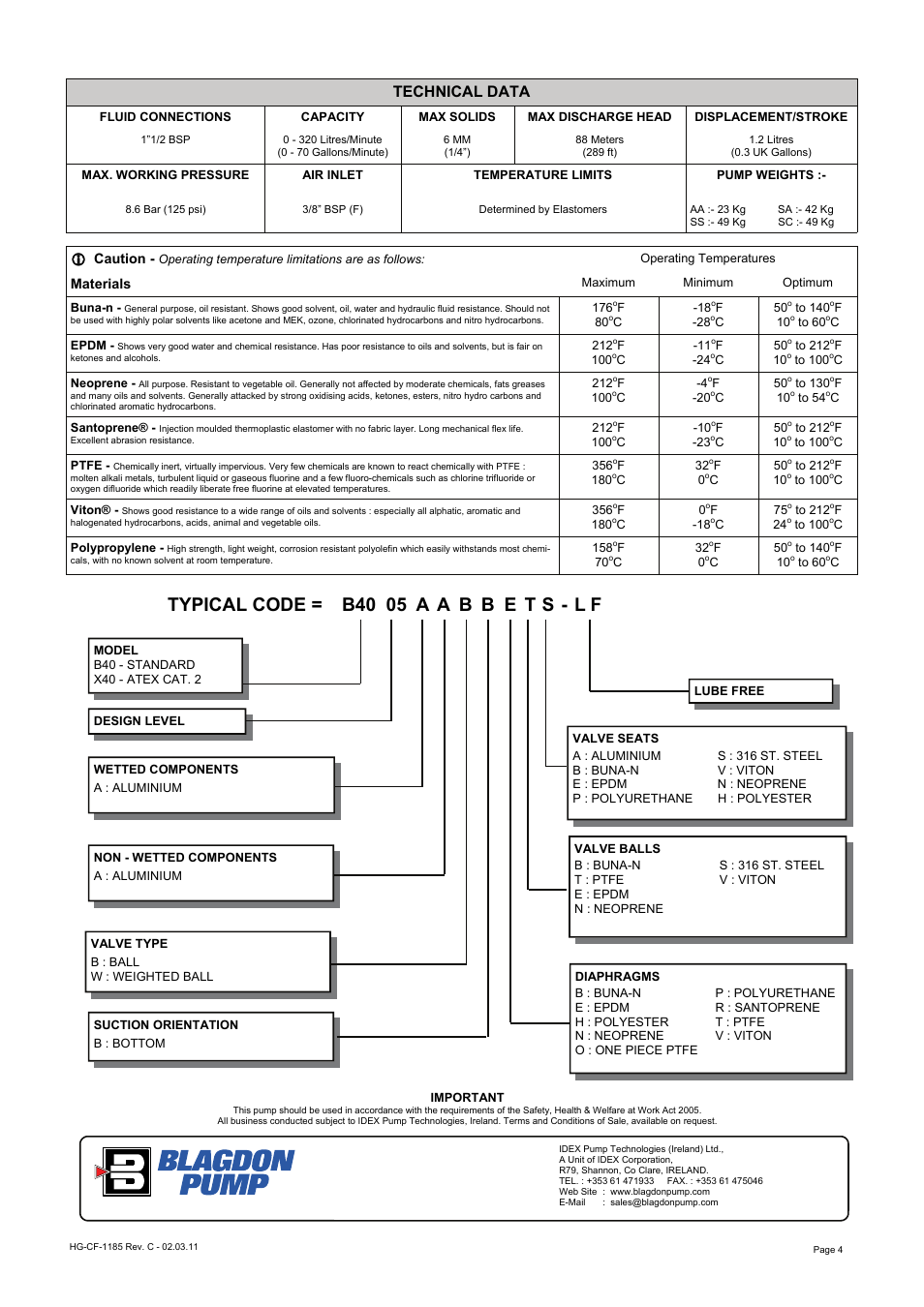 Technical data | Blagdon Pump X40 Aluminium User Manual | Page 4 / 12