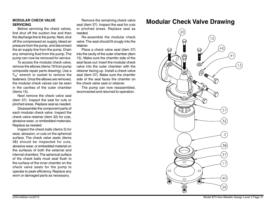 Modular check valve drawing | Blagdon Pump B75 Non-Metallic User Manual | Page 31 / 36