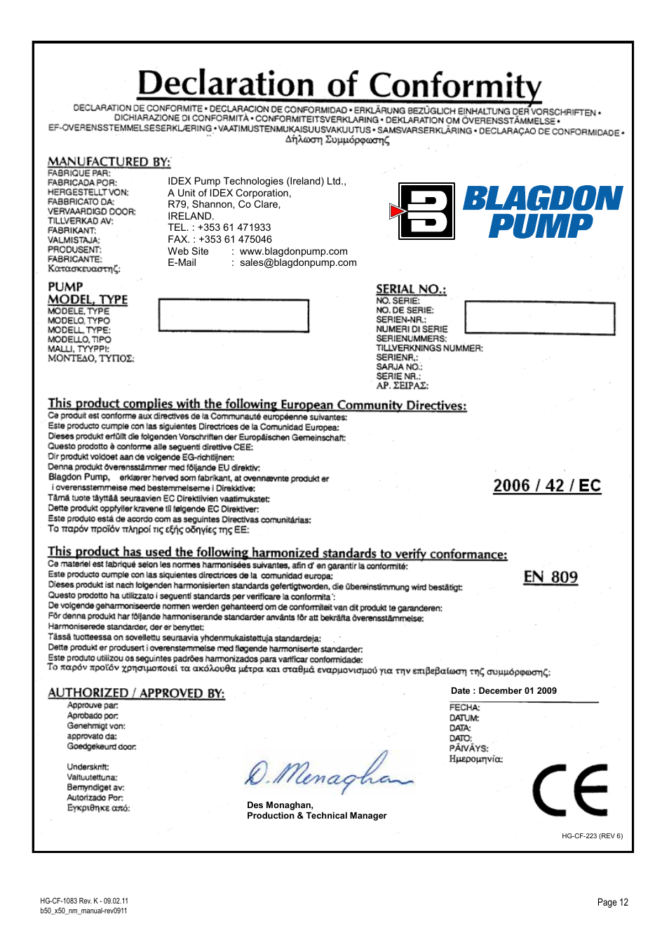 Blagdon Pump X50 Non-Metallic User Manual | Page 12 / 12