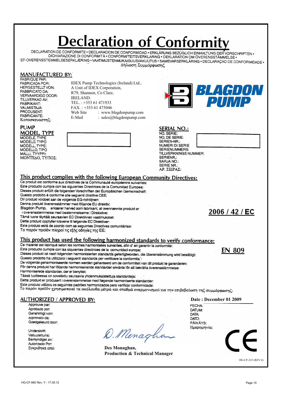 Blagdon Pump B06 Non-Metallic User Manual | Page 10 / 10