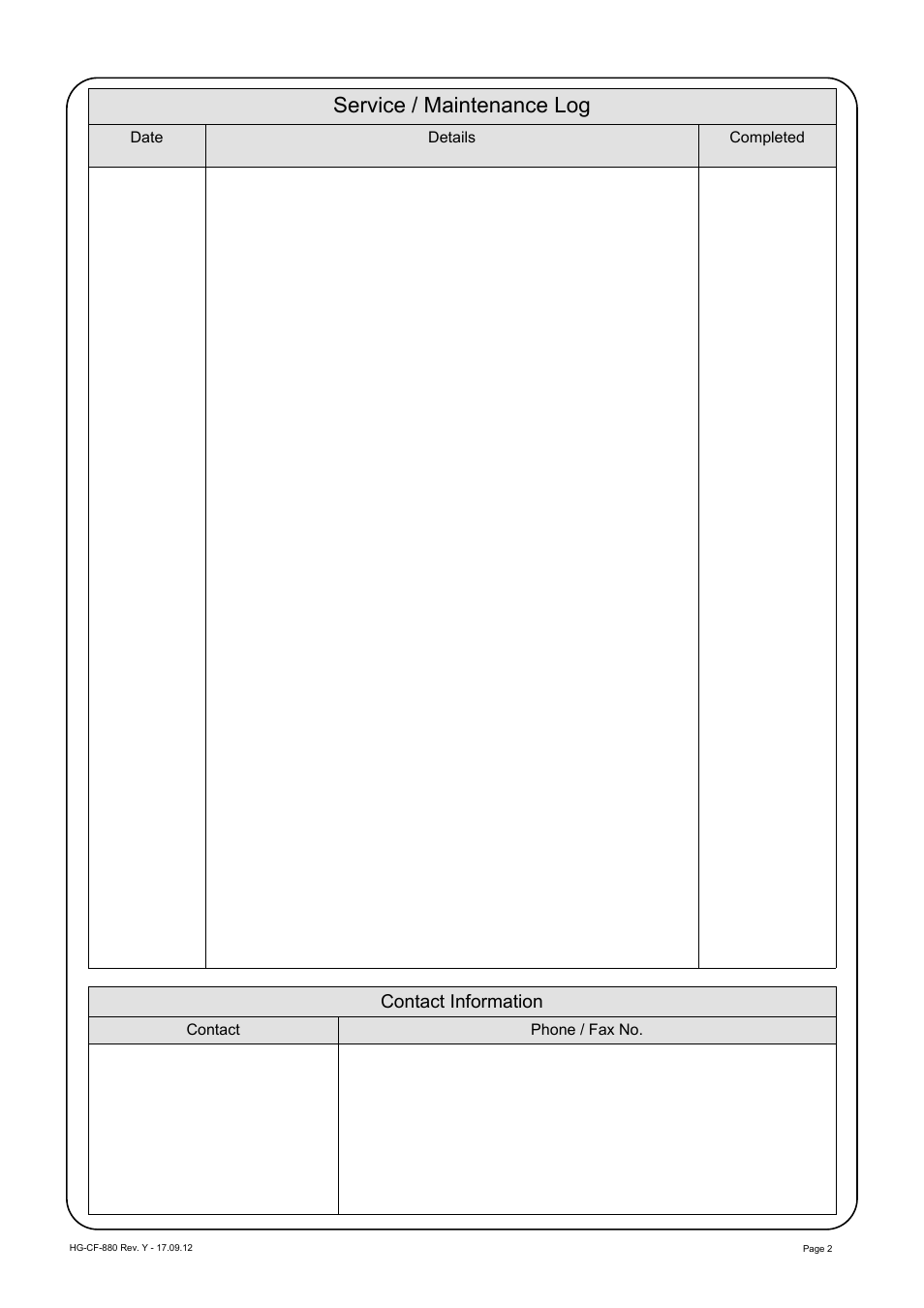 Service / maintenance log | Blagdon Pump B06 Non-Metallic User Manual | Page 2 / 10